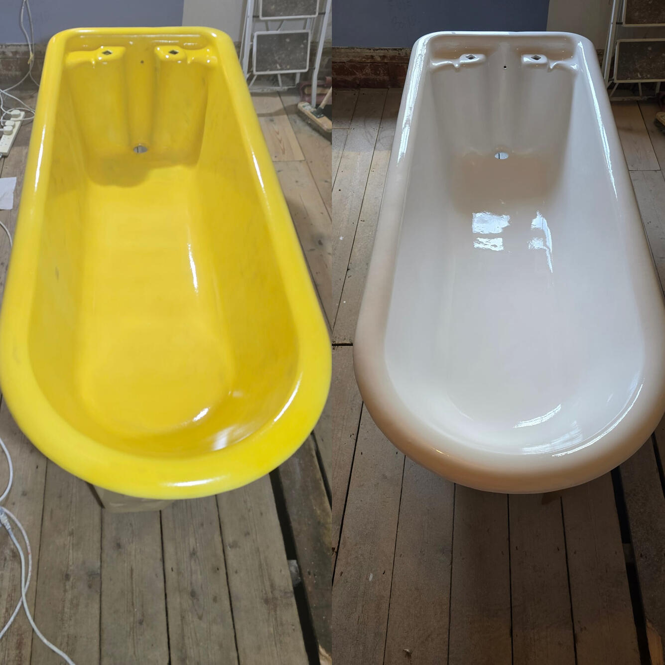 CAST IRON BATH RESURFACED BEFORE AND AFTER PHOTOS OF A CAST IRON ROLL TOP BATH RE-ENAMELLED IN Cardiff