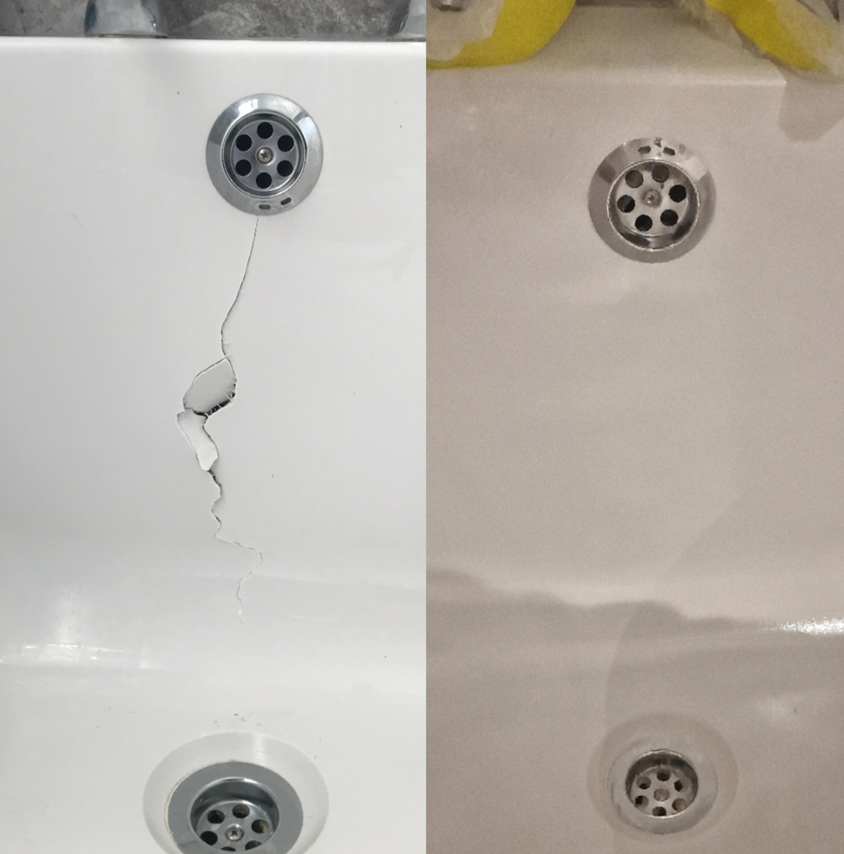 Acrylic Bath Crack Repair Before & After photos of an Acrylic Bath Crack Repair in CARDIFF